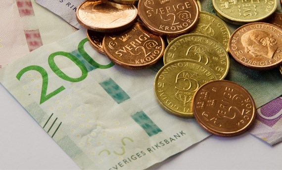 Eurosedlar och -mynt.