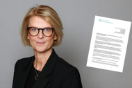 Finansminister Elisabeth Svantesson med inklippt bild på brevet.